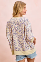BiBi OVERSIZED Lightweight Corduroy Floral Print Top in Cream/Lavender