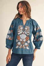 Load image into Gallery viewer, Jodifl Embroidered Baroque Floral Applique Top in Teal
