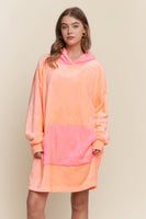 J.nna Neon Color Block Hooded Loungewear Dress in Neon Coral
