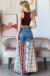 Oli & Hali Denim and Plaid Patchwork Wide Leg Jeans in Denim Multi