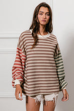 Load image into Gallery viewer, BiBi Multi Color Mixed Striped Top in Mocha/Rust/Olive
