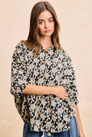 BiBi Floral Jacquard Dolman Sleeve Top in Black/Light Grey