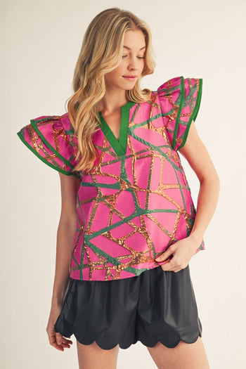 Jodifl Abstract Metallic Jacquard Top in Magenta