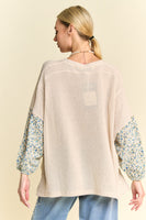 Davi & Davi Waffle Knit Top with Multi Star Patched Front in Beige