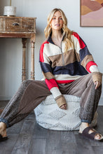 Load image into Gallery viewer, Oli &amp; Hali Color Block Mixed Fabric Pullover Top in Navy Combo
