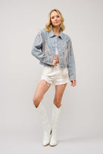 Load image into Gallery viewer, Blue B Denim Jacket with Chevron Fringe in Light Wash
