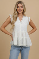 J.nna Vintage Lace Tiered Peplum Top in Beige