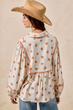 Load image into Gallery viewer, BiBi Small Flower Print Top with Ric Rac Trim Detail in Oatmeal/Orange
