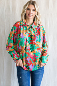 Jodifl Floral Print Long Dolman Sleeve Top in Green