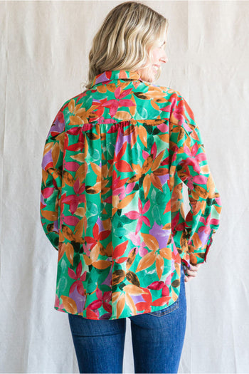 Jodifl Floral Print Long Dolman Sleeve Top in Green