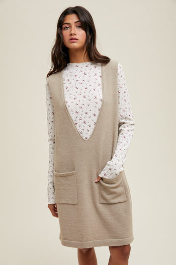 Wishlist Brushed Knit Sweater Mini Dress in Stone