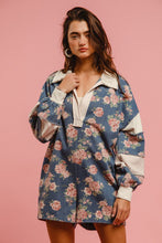 Load image into Gallery viewer, BiBi Floral Print Denim Romper with Contrasting Fabric in Denim **PLEASE REVIEW DESCRIPTION DETAILS ON SIZING**
