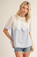 Jodifl Crochet Accent Stripe Blouse in Blue