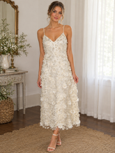 Load image into Gallery viewer, Storia Floral Sequin Embellished Midi Slip Dress in Ivory Cream
