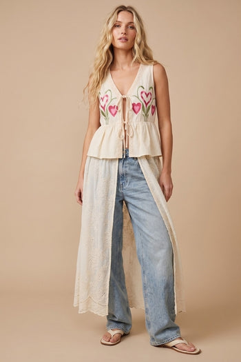 J.nna Heart-Bloom Lace Maxi Vest in Beige