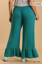 Load image into Gallery viewer, Umgee Linen Blend High Waist Wide Ruffle Leg Pants in Teal
