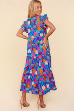 Load image into Gallery viewer, Haptics Tropical Floral Print Tiered Maxi Dress in Blue/Fuchsia/Orange
