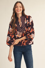 Load image into Gallery viewer, Jodifl Floral Fabric Mix Top in Brown
