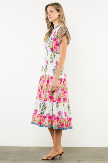 THML Mixed Floral Print and Contrasting Prints Maxi Dress in White