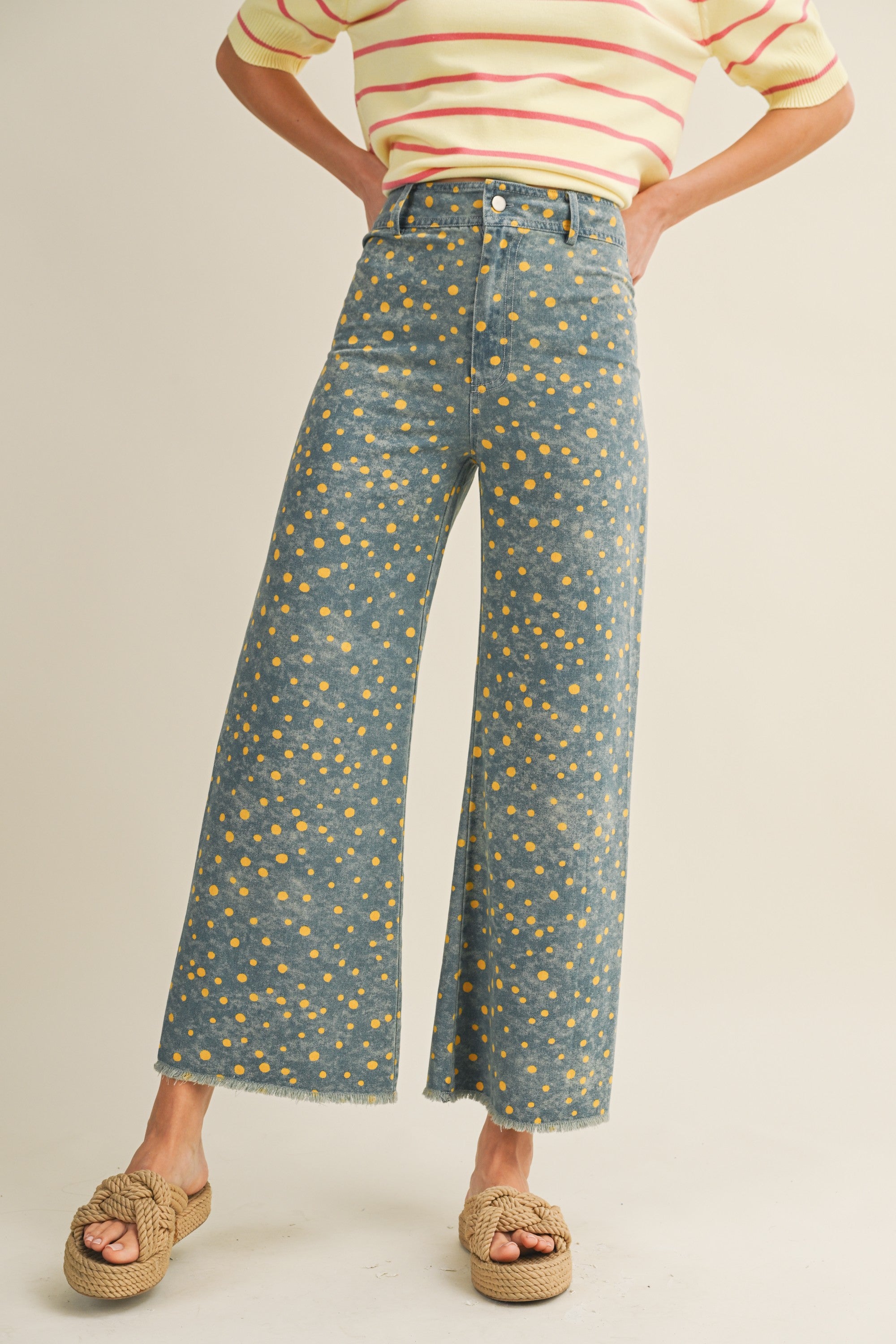 LovLov Whimsical Contemporary Speckled Pattern Pants in Denim Blue