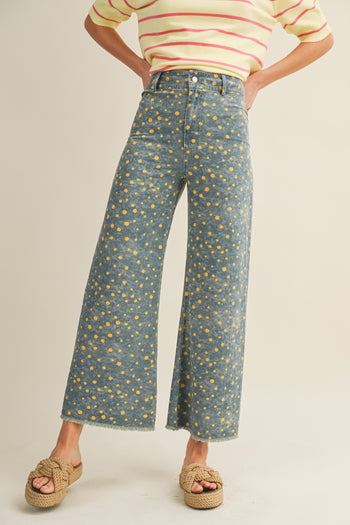 LovLov Whimsical Contemporary Speckled Pattern Pants in Denim Blue