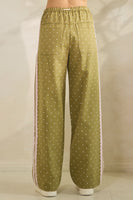 Veveret Polka Dot Pants with Satin Lace Stripes in Olive