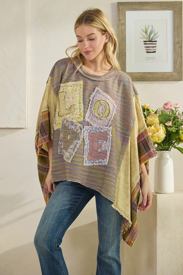  ORIGINALS X J KOO PONCHO美品 Oli & Hali OVERSIZED Mixed Fabric Poncho Top with LOVE Patched
