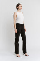 Mica Denim High Rise Pearl and Rhinestone Embellished Straight Leg Jeans in Black Pearl