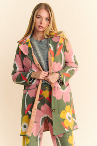 Davi & Dani Floral Print Button Down Cardigan in Sage Pink ON ORDER