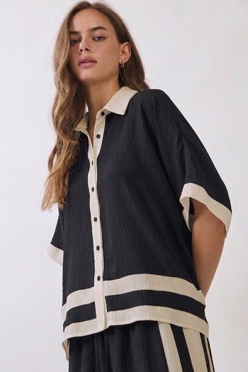 Oddi Contrast Panel Oversized Shirt And Short Set in Black