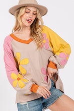 Load image into Gallery viewer, Sage+Fig OVERSIZED Multi Colored Daisy Patch Top in Mushroom
