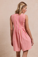 BiBi Contrasting Color Gingham Print Romper in Pink