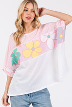 Load image into Gallery viewer, Sage+Fig Cotton Top with Stripes and Daisy Patches in Pink
