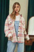 Davi & Dani Multi Color Plaid Shacket in Fanta Orange