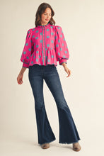 Load image into Gallery viewer, Jodifl Button Down Polka Dot Peplum Top in Hot Pink
