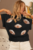 BiBi GAME DAY Solid Color Knit Sweater with Sequin Football Patches in Black