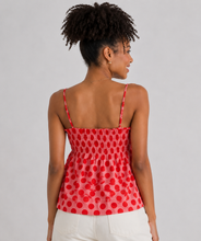 Load image into Gallery viewer, J.nna Dot-Print Ruffled Babydoll Camisole in Pink Dot
