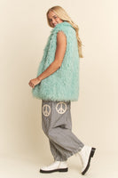 Davi & Dani Shaggy Faux Fur Vest in Mint