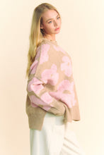 Load image into Gallery viewer, Davi &amp; Dani OVERSIZED Knit Sweater with Floral Print in Beige/Pink
