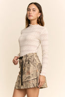 Davi & Dani Striped Lace Mesh Top in Cream