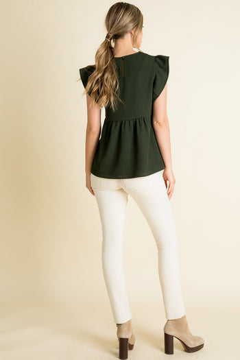 THML Ribbed Knit Top with Embroidery Details in Olive