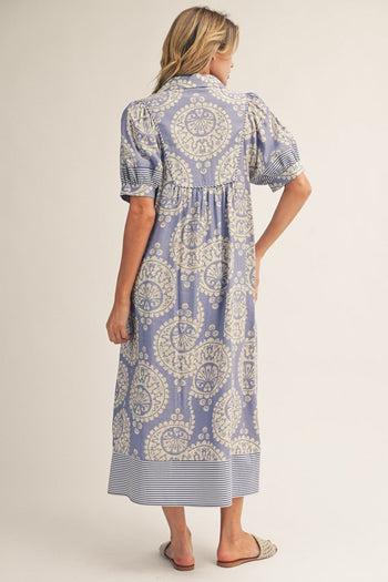 Jodifl Geometric Floral Print Midi Dress in Periwinkle