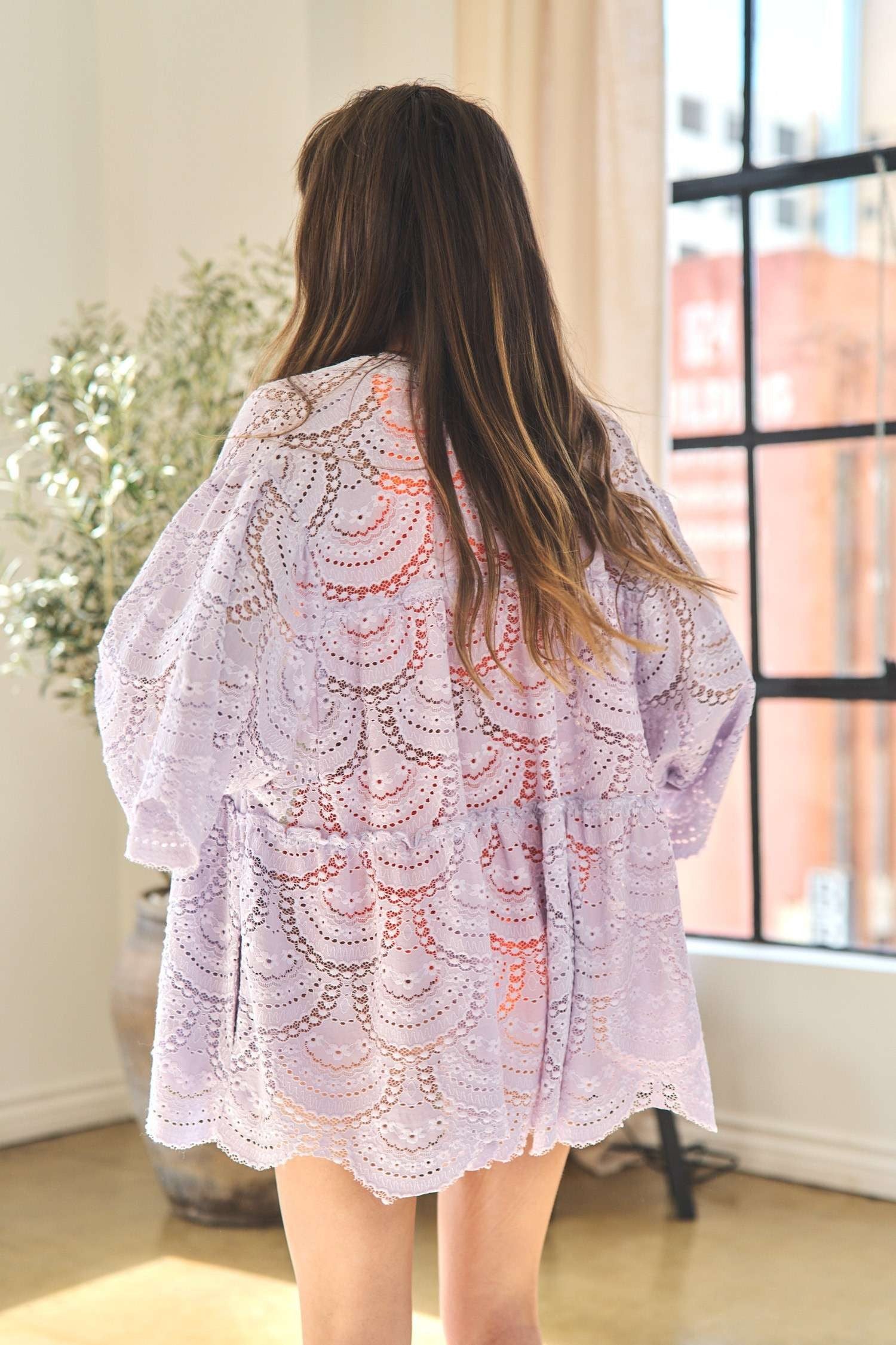 Davi & Dani Open Front Crochet Lace Cardigan in Lavender – June Adel