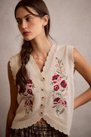 So Me Embroidered V-neck Sweater Vest in Beige