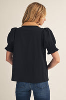 Jodifl Contrast Accent Crinkled Solid Top in Black