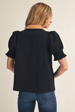 Load image into Gallery viewer, Jodifl Contrast Accent Crinkled Solid Top in Black
