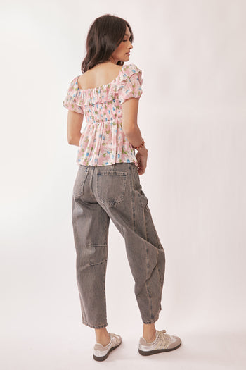 Davi & Dani Mid Rise Denim Barrell Jeans in Rustic Denim
