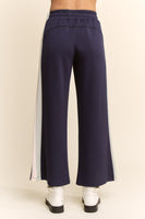 Davi & Dani Side Stripe Wide Leg Pants in Navy Mint