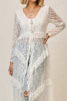 Cozy Co. Tiered Ruffled Lace Duster in Off White