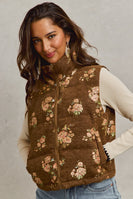 So Me Floral Jacquard Quilted Vest in Brown